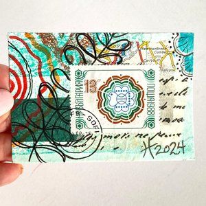 ACEO Original Collage 1980s Bulgaria Postage Stamp Art Tristina Dietz Elmes ATC